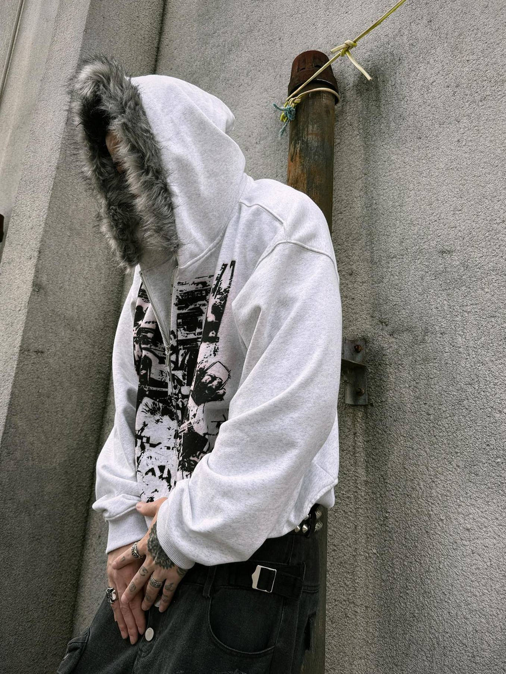 PAIKI Warm Slim Fit Hooded Zip Up Graphic Print Unisex Teen Polyester Hoodies