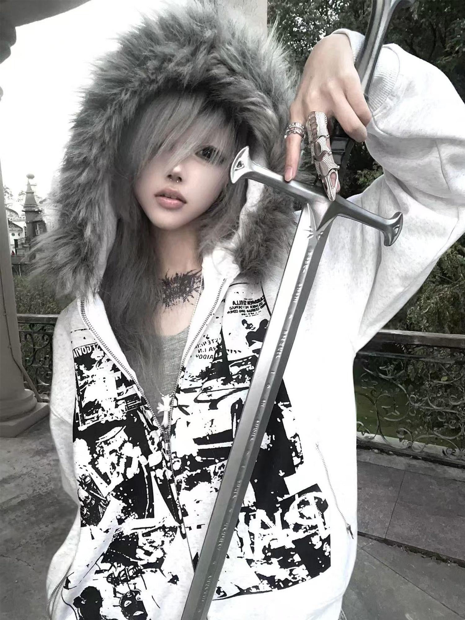 PAIKI Warm Slim Fit Hooded Zip Up Graphic Print Unisex Teen Polyester Hoodies