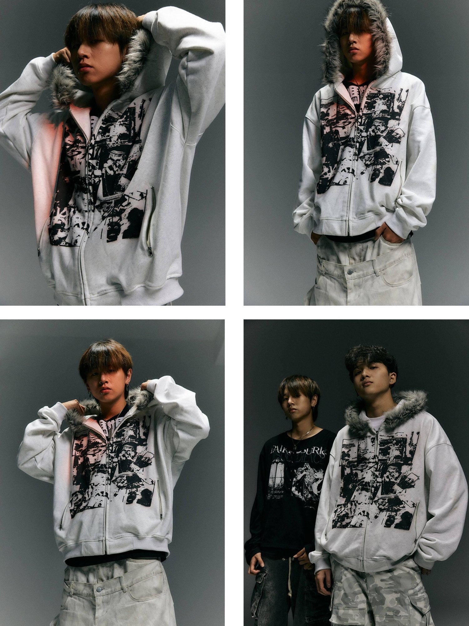 PAIKI Warm Slim Fit Hooded Zip Up Graphic Print Unisex Teen Polyester Hoodies