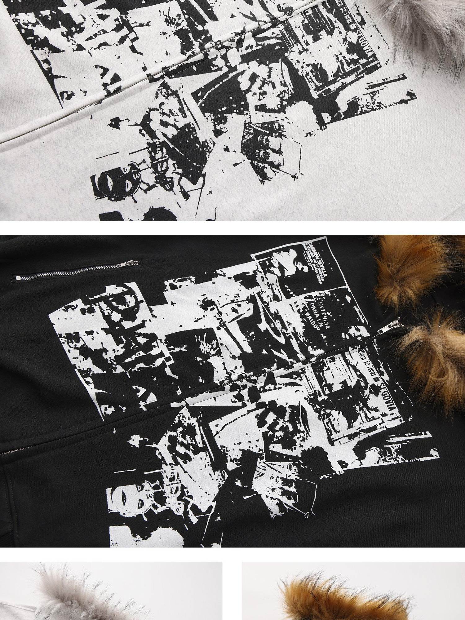 PAIKI Warm Slim Fit Hooded Zip Up Graphic Print Unisex Teen Polyester Hoodies