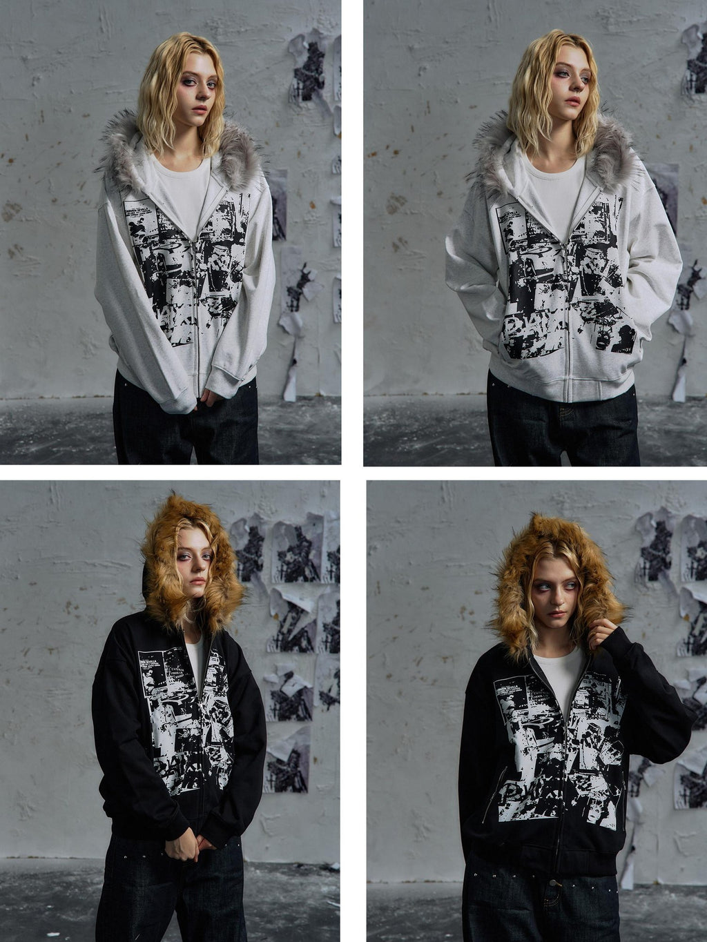 PAIKI Warm Slim Fit Hooded Zip Up Graphic Print Unisex Teen Polyester Hoodies
