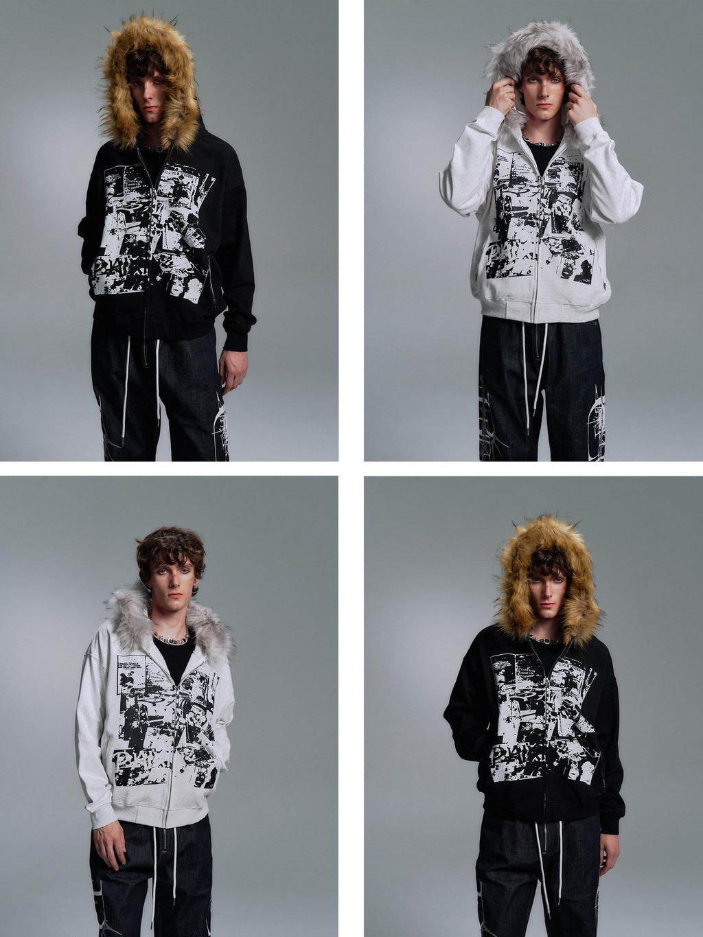 PAIKI Warm Slim Fit Hooded Zip Up Graphic Print Unisex Teen Polyester Hoodies