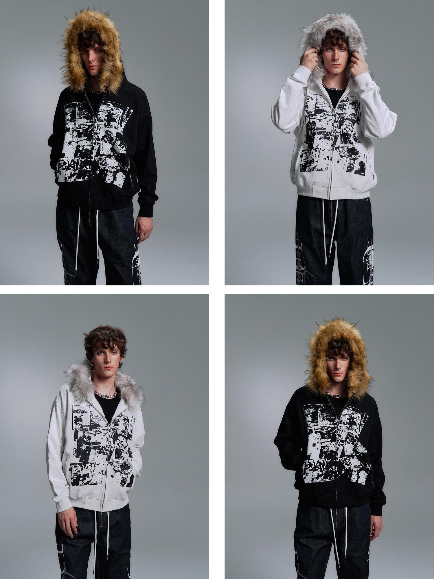 PAIKI Warm Slim Fit Hooded Zip Up Graphic Print Unisex Teen Polyester Hoodies