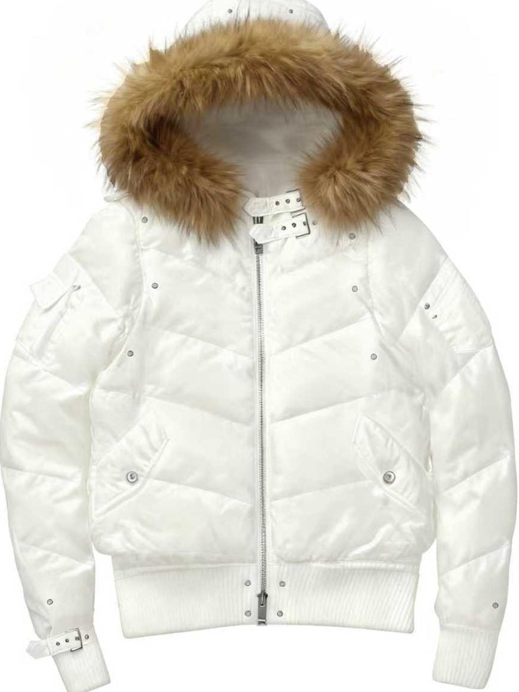 PAIKI Warm Slim Punk Hooded Metal Studs Youth Casual Zip Side Pockets Puffer Jackets