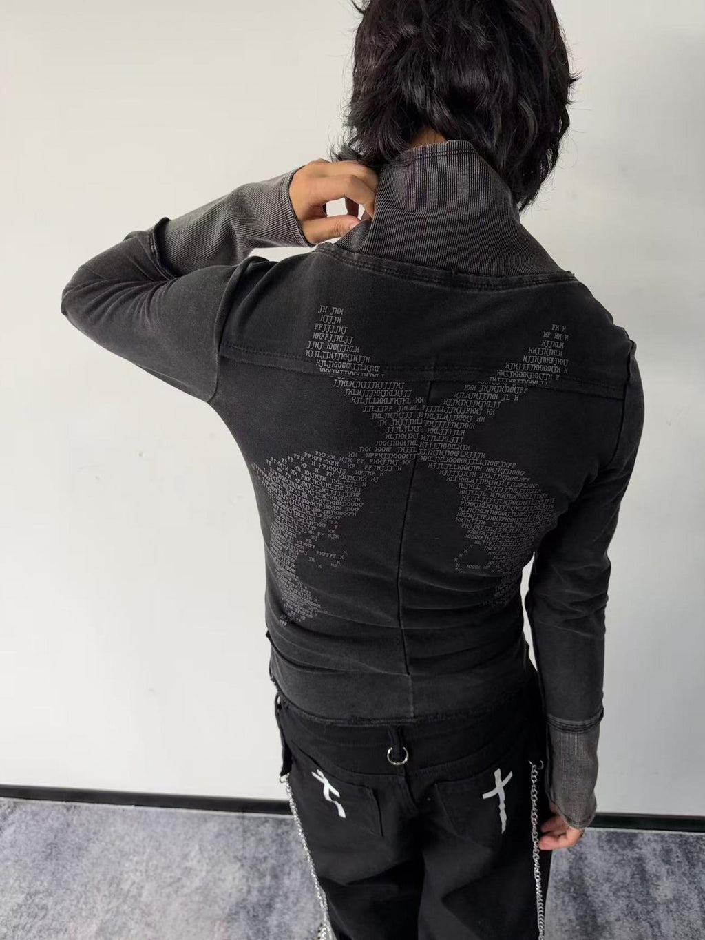 PAIKI Washed Distressed Asymmetric Zip Punk Rock Women's Cotton Zip-up Hoodies
