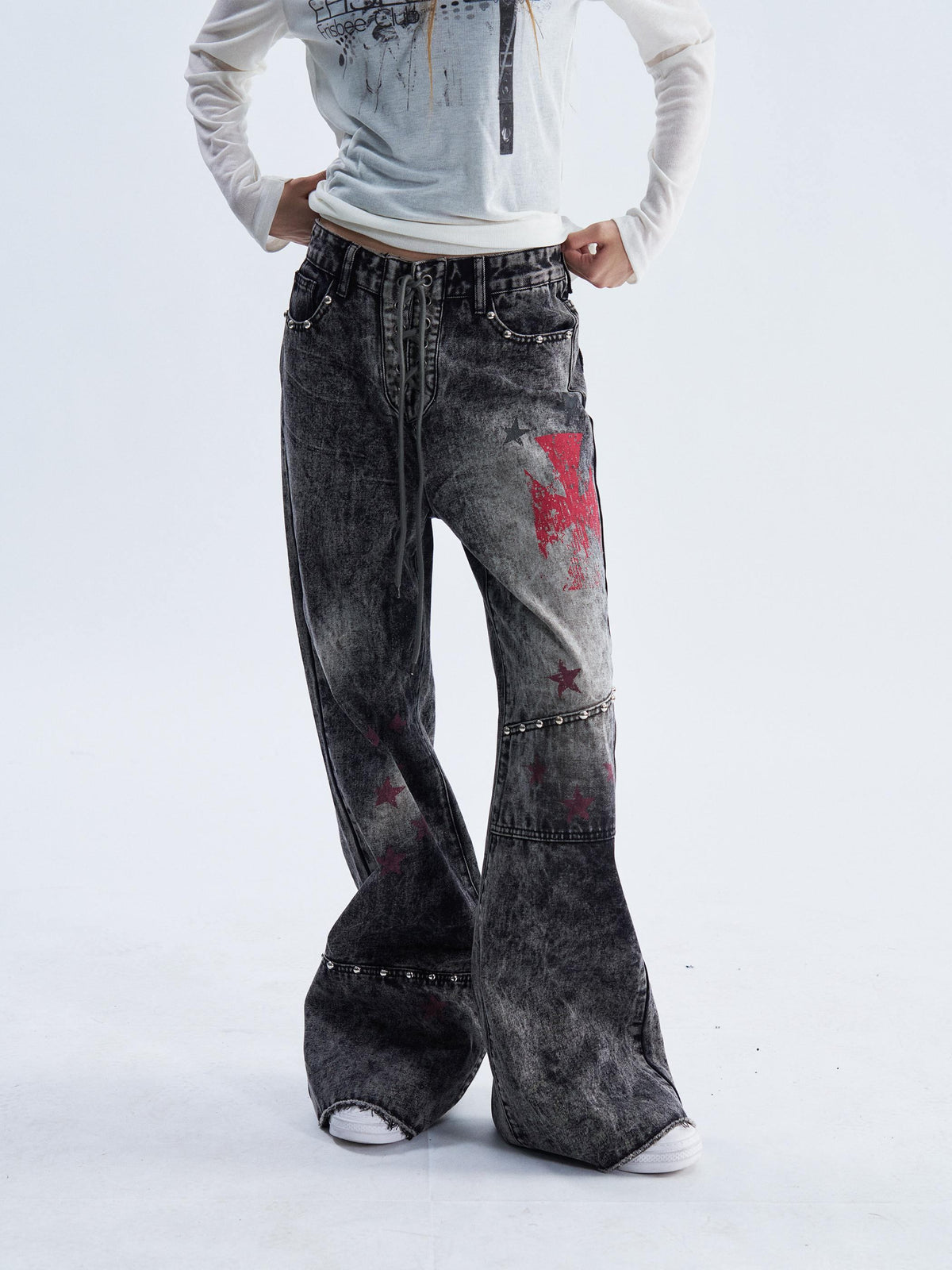 PAIKI_Washed_Distressed_Cross_Lace_Up_Print_Women's_Denim_Bootcut_Jeans_1079376402317_MISSTT