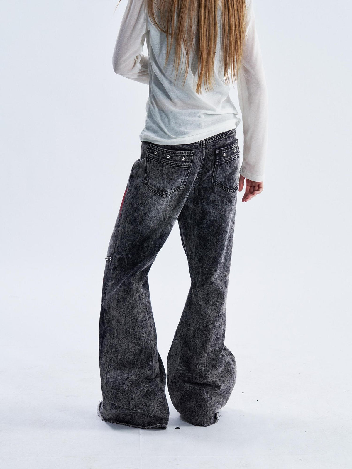 PAIKI Washed Distressed Cross Lace Up Print Women's Denim Bootcut Jeans