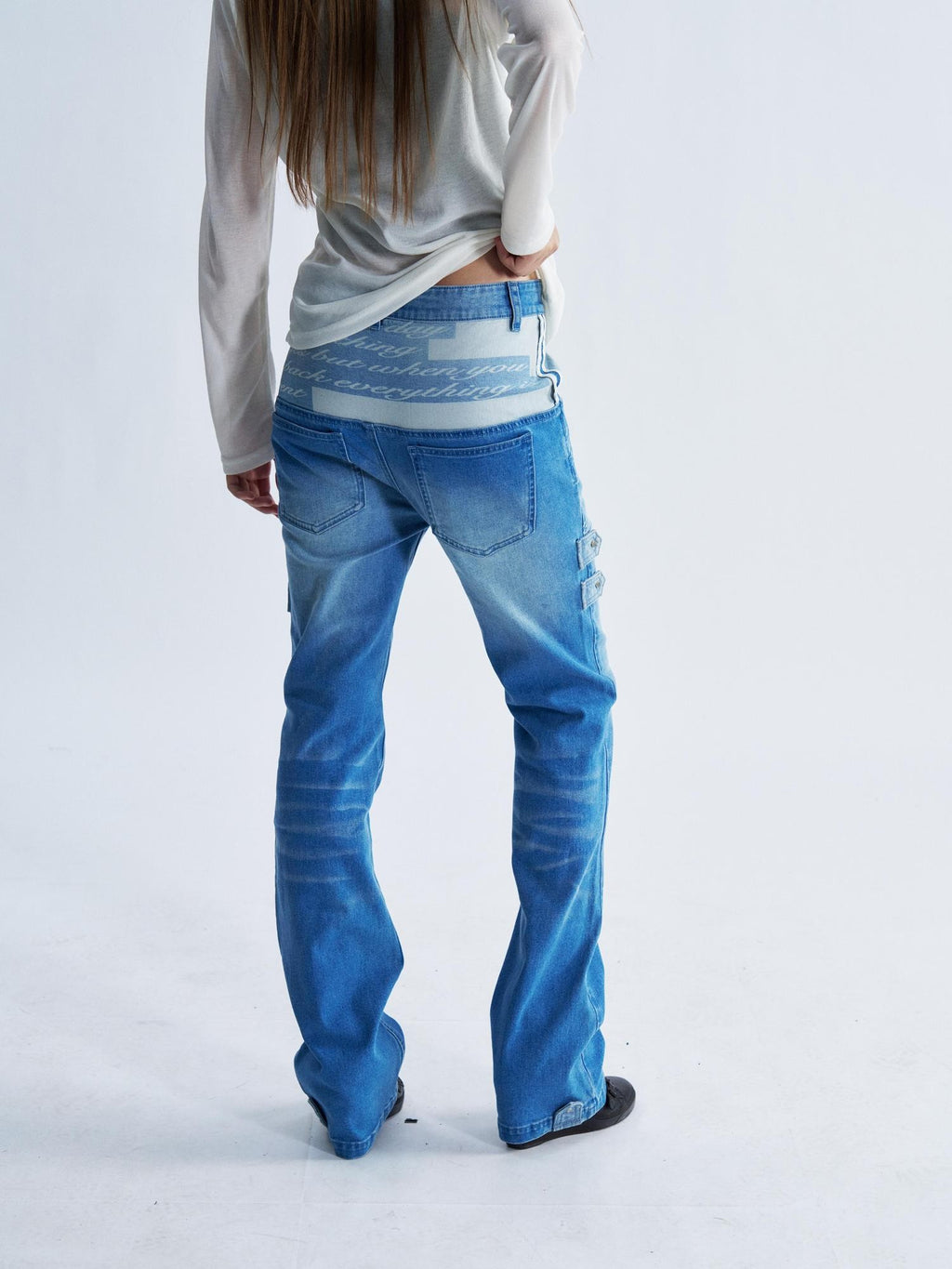 PAIKI Washed Reverse Totem Print Letter Women's Denim Slim Jeans