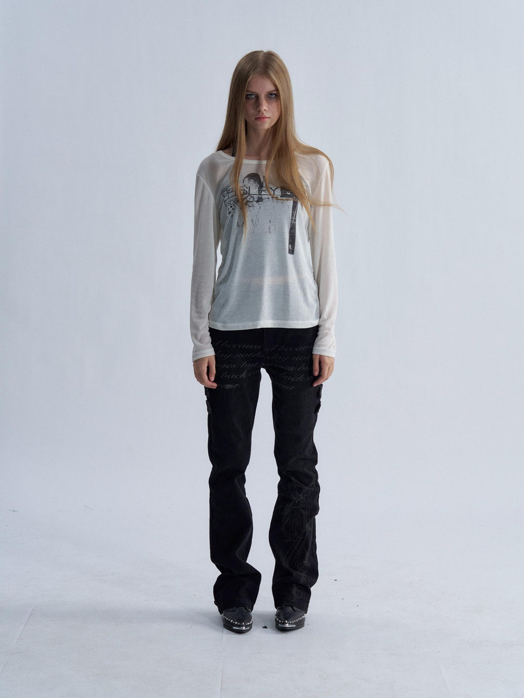 PAIKI Washed Reverse Totem Print Letter Women's Denim Slim Jeans