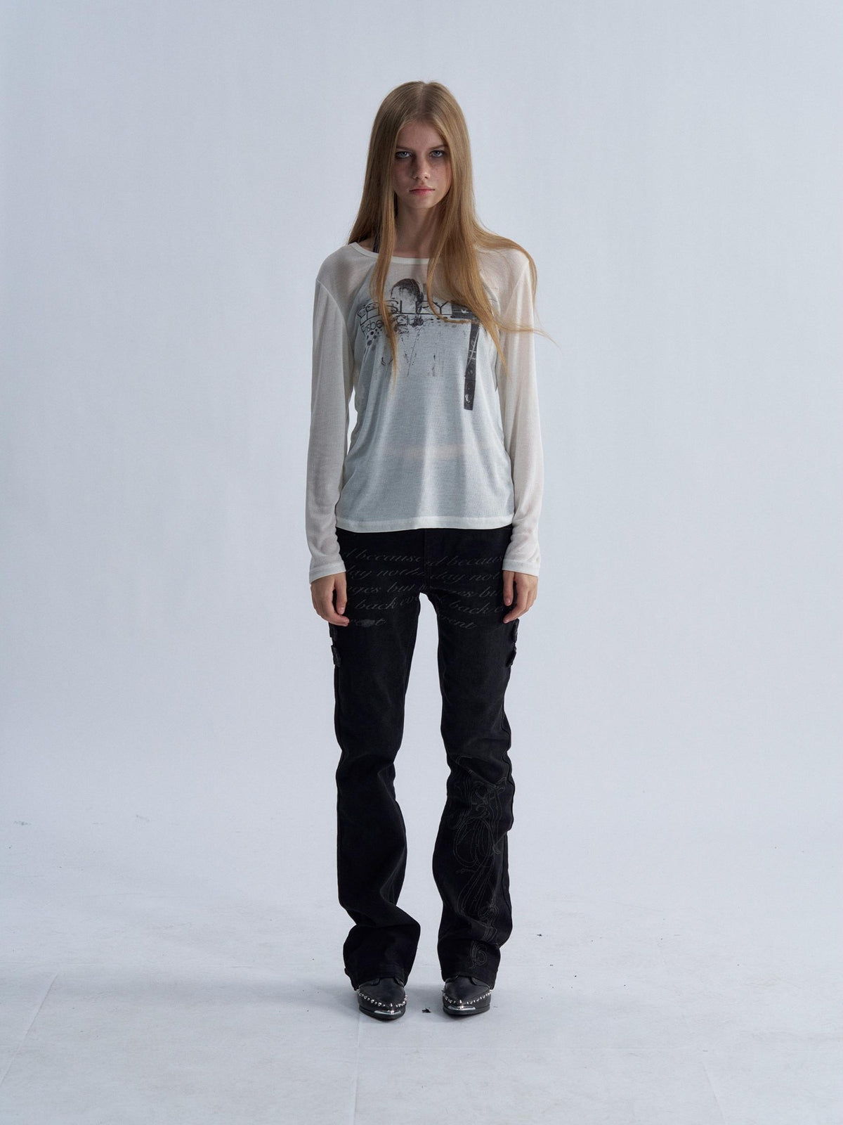 PAIKI Washed Reverse Totem Print Letter Women's Denim Slim Jeans