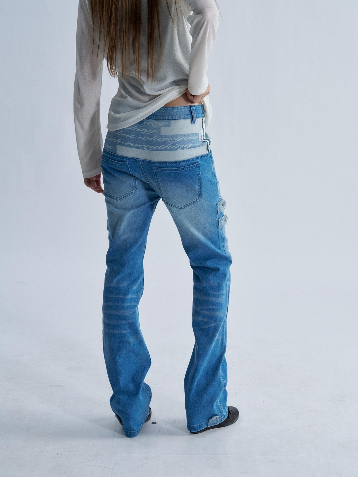 PAIKI Washed Reverse Totem Print Letter Women's Denim Slim Jeans