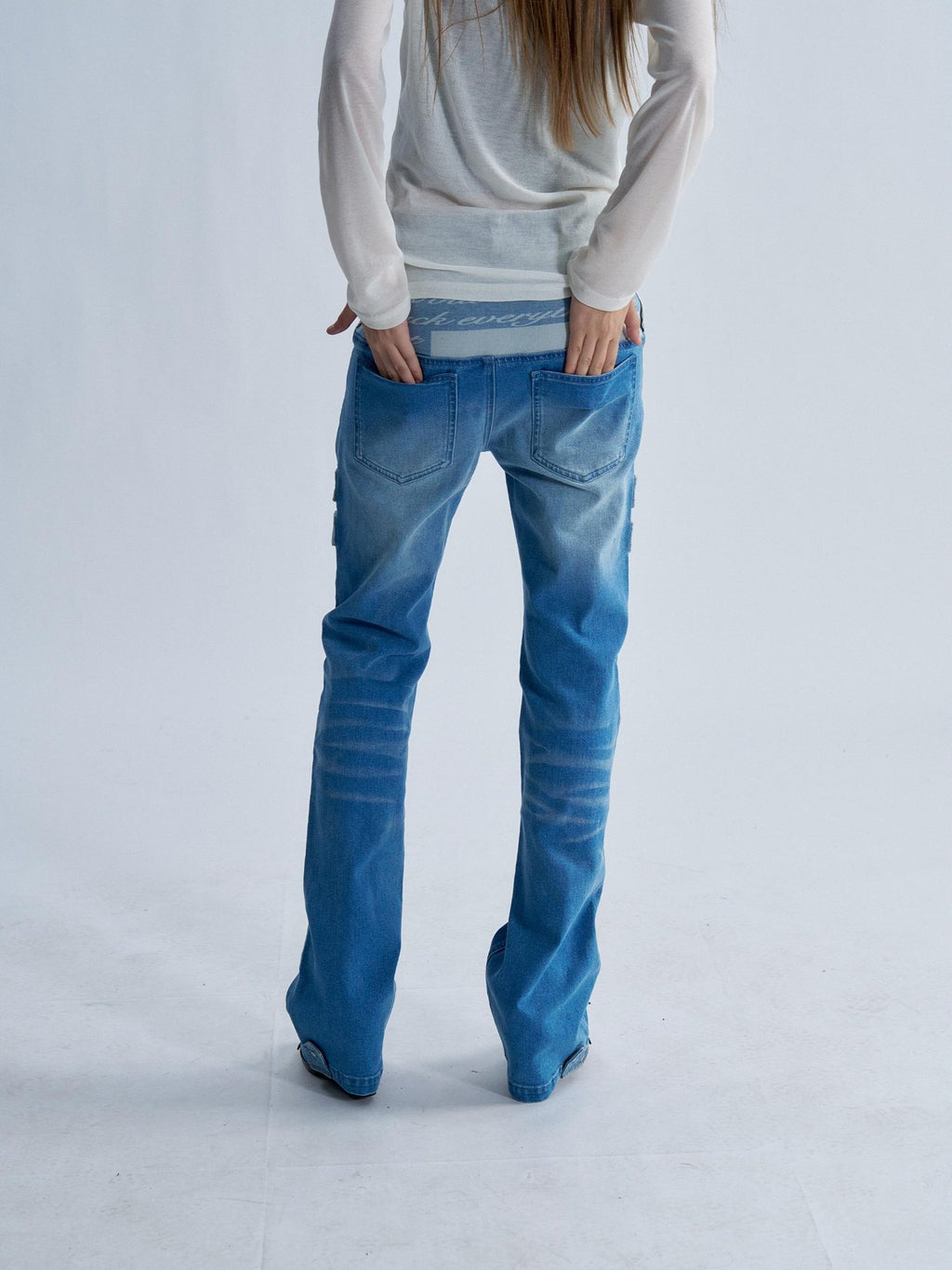 PAIKI Washed Reverse Totem Print Letter Women's Denim Slim Jeans