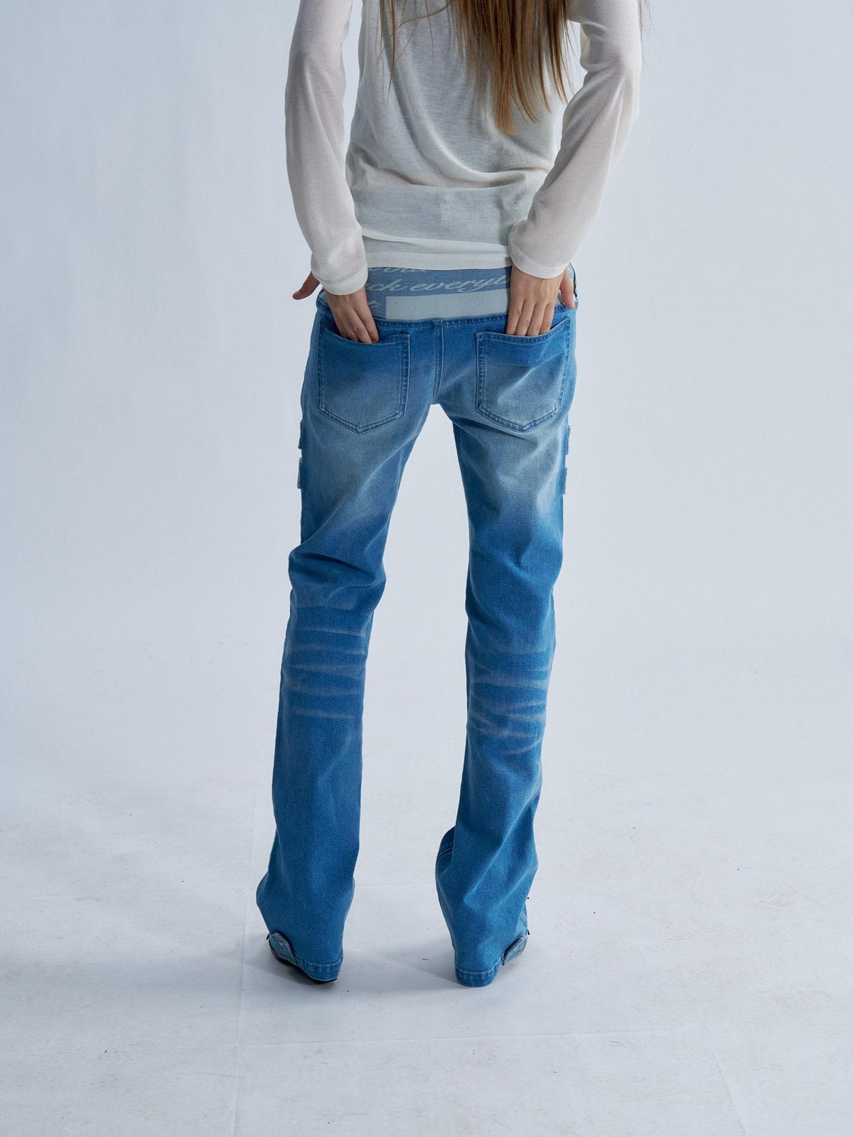 PAIKI Washed Reverse Totem Print Letter Women's Denim Slim Jeans