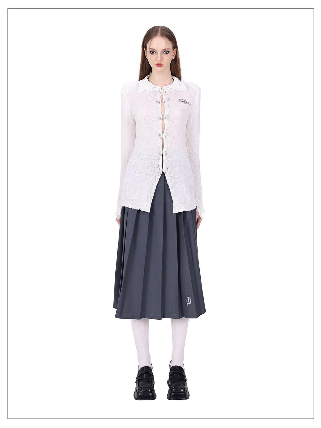 PINKSPINK 3 Way Detachable Ring Rivet Patchwork 3d Structure Women's Cotton Pleated Skirts