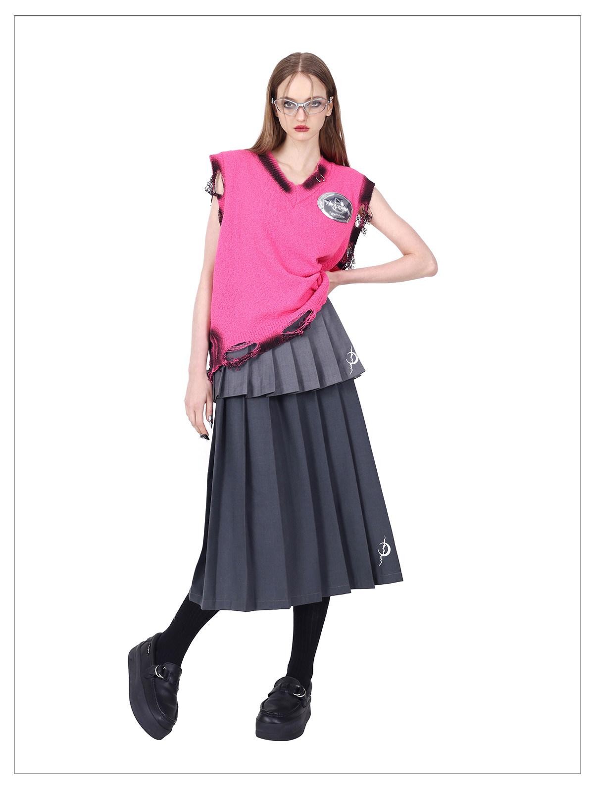 PINKSPINK 3 Way Detachable Ring Rivet Patchwork 3d Structure Women's Cotton Pleated Skirts