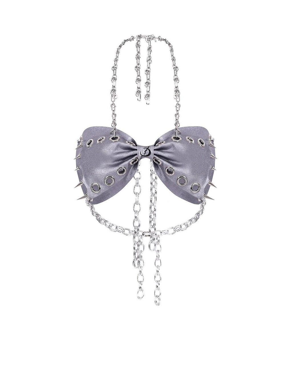 PINKSPINK 3d Butterfly Studded Bow Chain Cutout Backless Women's Silver Halter Tops