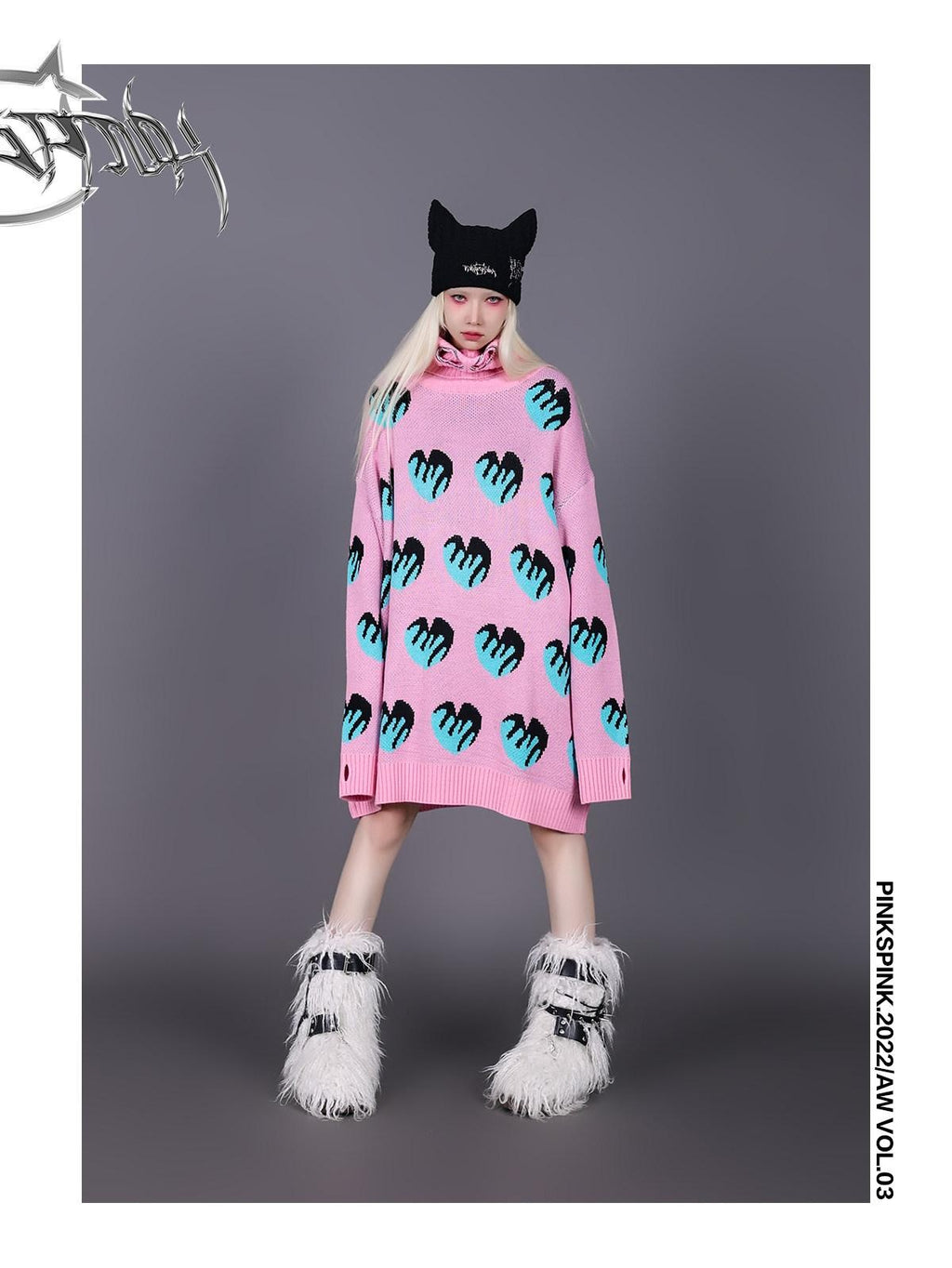 PINKSPINK 3d Cat Ear Knitted Thorn Embroidery Metal Tag Women's Acrylic Beanies