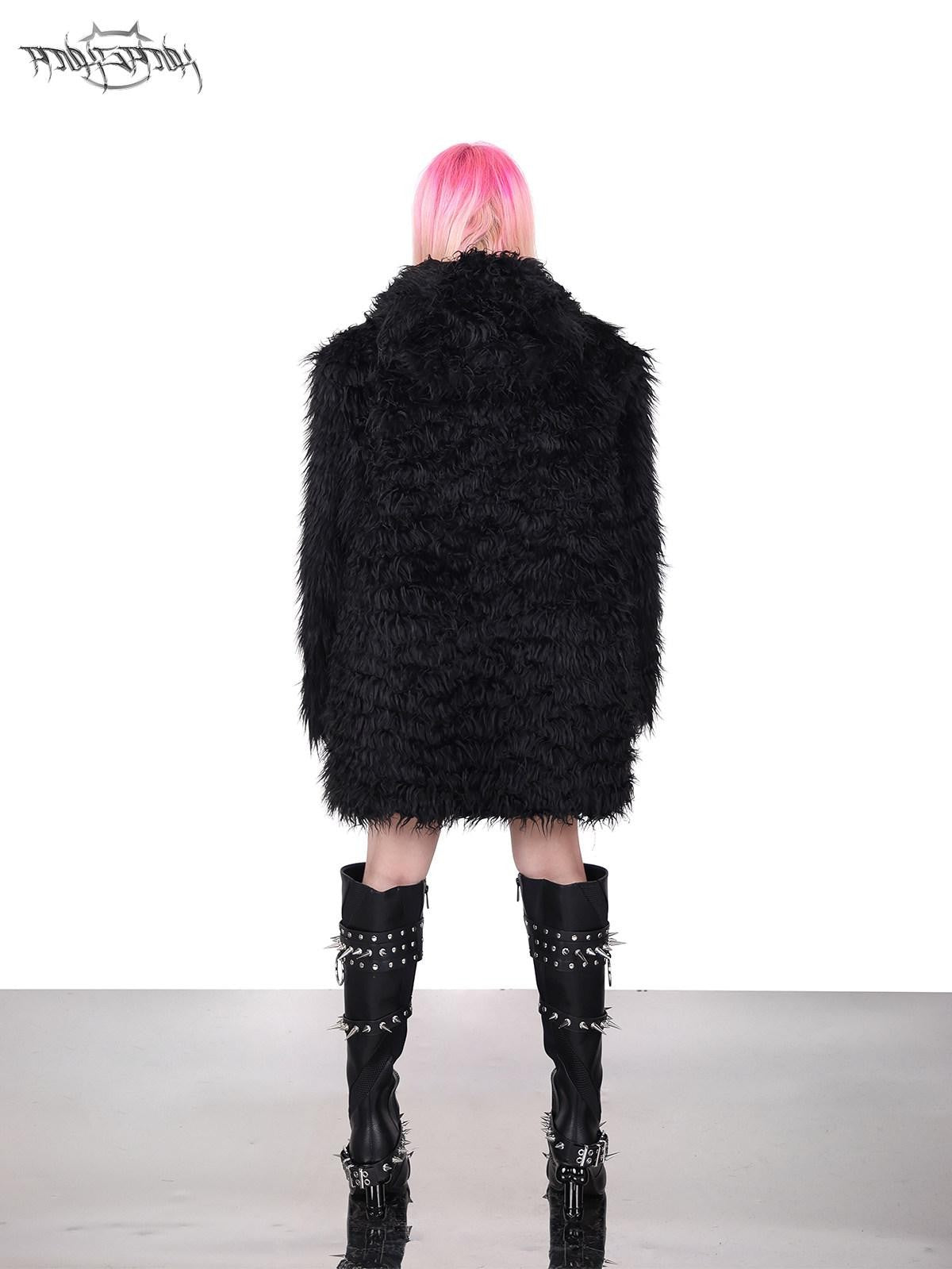 PINKSPINK 3d Cat Ear Studded Punk Hooded Women's Thick Faux Fur Fleece Jackets