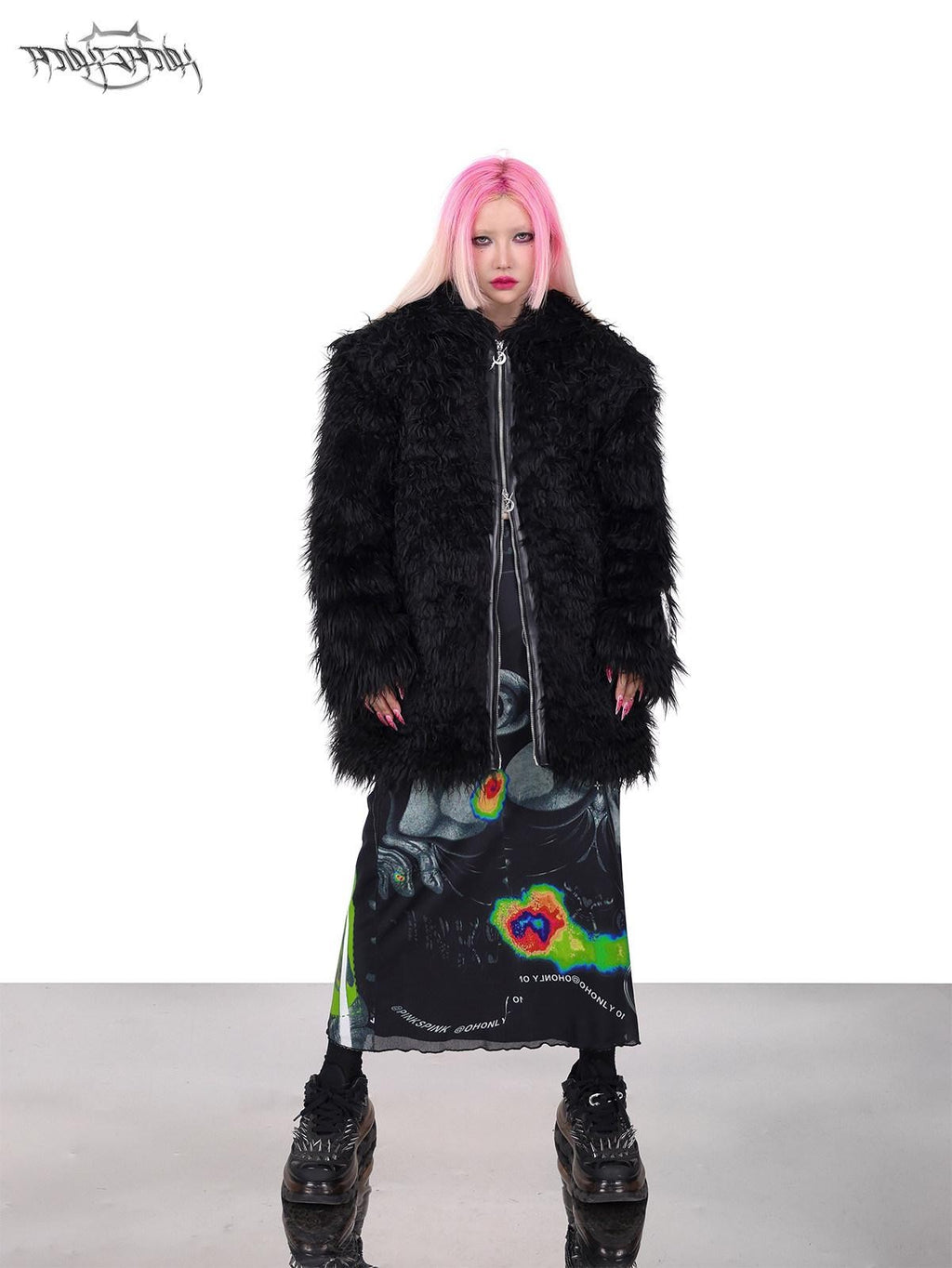 PINKSPINK 3d Cat Ear Studded Punk Hooded Women's Thick Faux Fur Fleece Jackets
