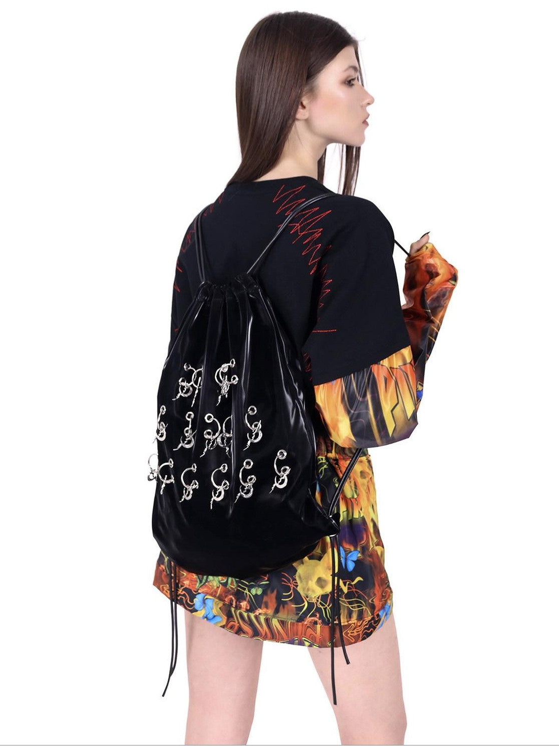 PINKSPINK 3d Charm Hollow Letter Vertical Women's Cotton Camo Drawstring Bags