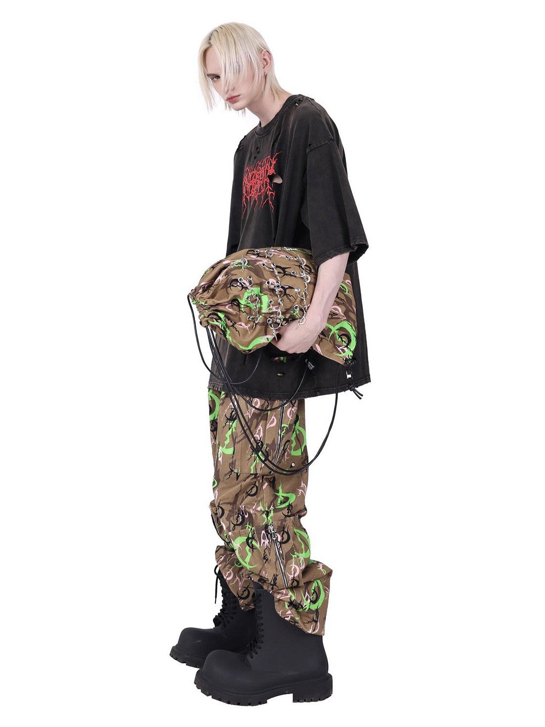 PINKSPINK 3d Charm Hollow Letter Vertical Women's Cotton Camo Drawstring Bags
