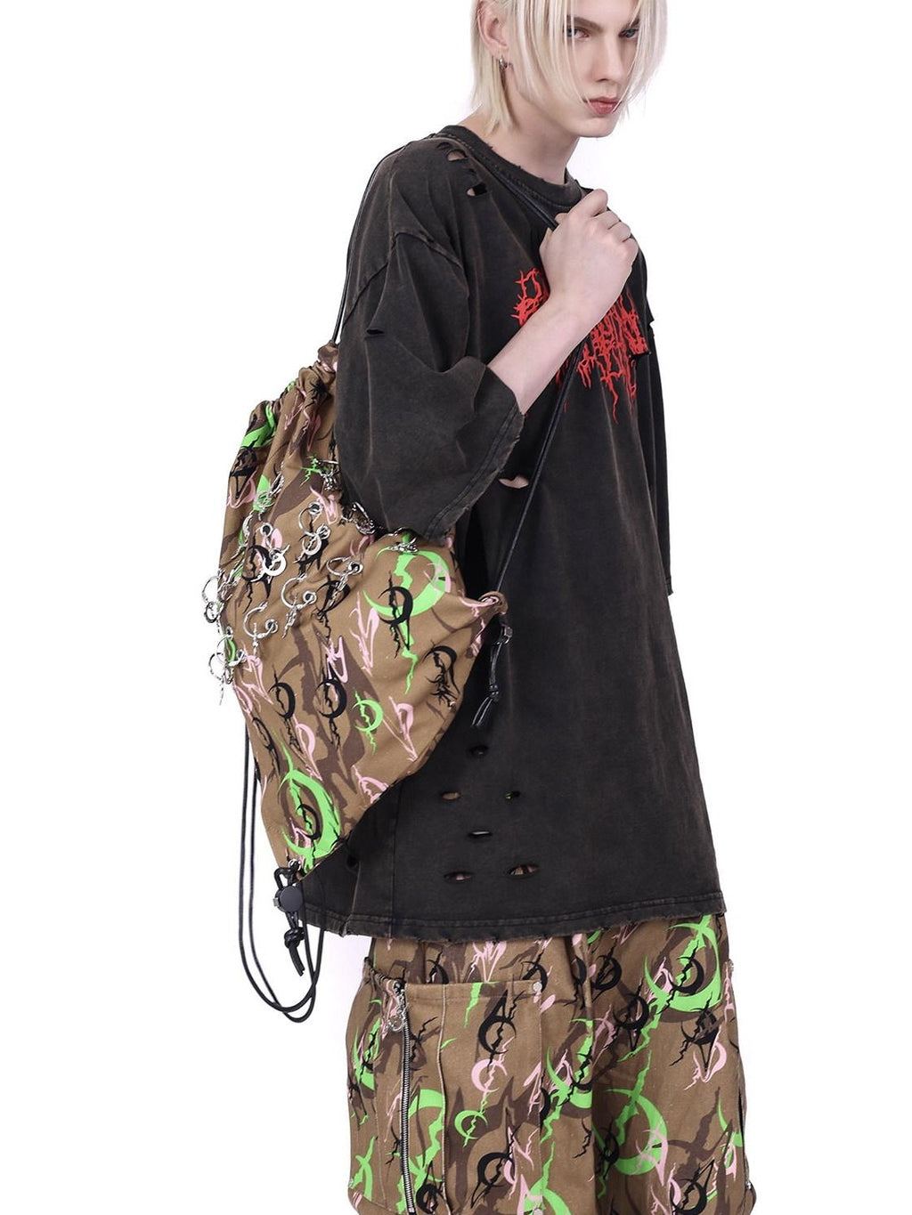 PINKSPINK 3d Charm Hollow Letter Vertical Women's Cotton Camo Drawstring Bags