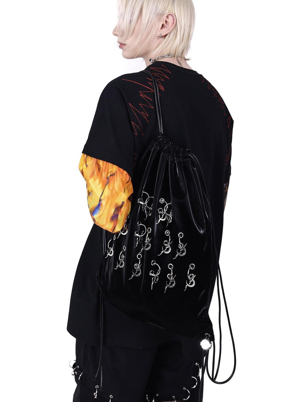 PINKSPINK 3d Charm Hollow Letter Vertical Women's Cotton Camo Drawstring Bags