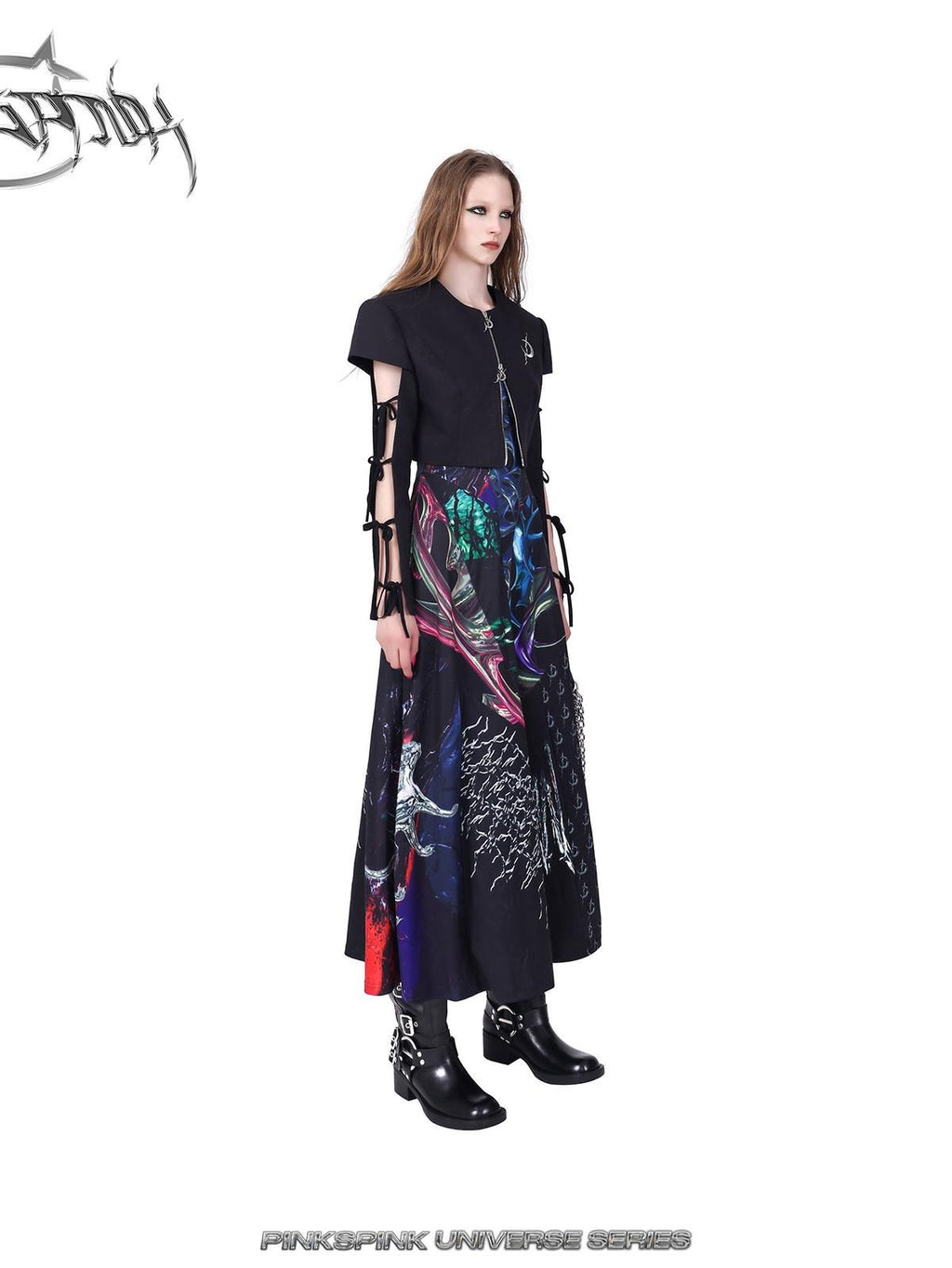 PINKSPINK 3d Cutout Digital Letter Print Y2k Women's Polyester Slip Maxi Dresses