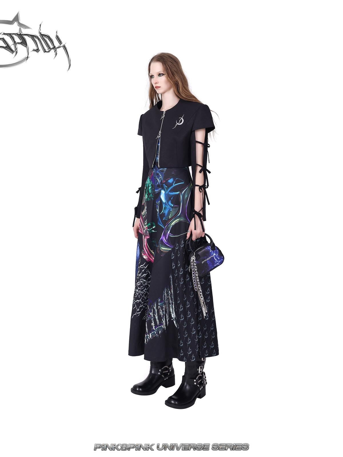 PINKSPINK 3d Cutout Digital Letter Print Y2k Women's Polyester Slip Maxi Dresses