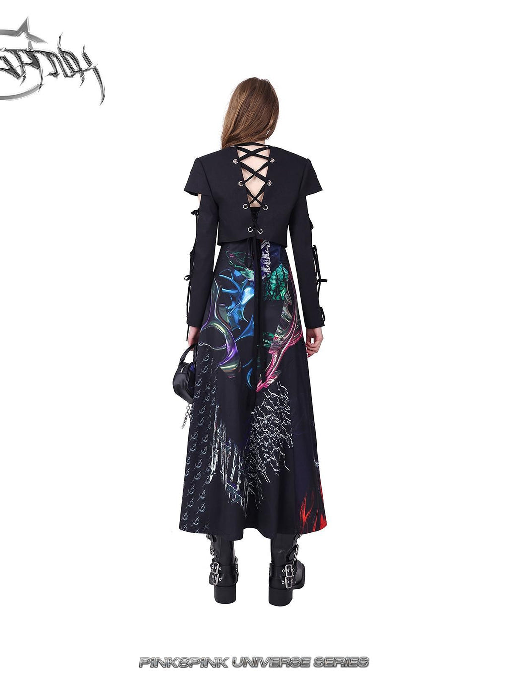 PINKSPINK 3d Cutout Digital Letter Print Y2k Women's Polyester Slip Maxi Dresses