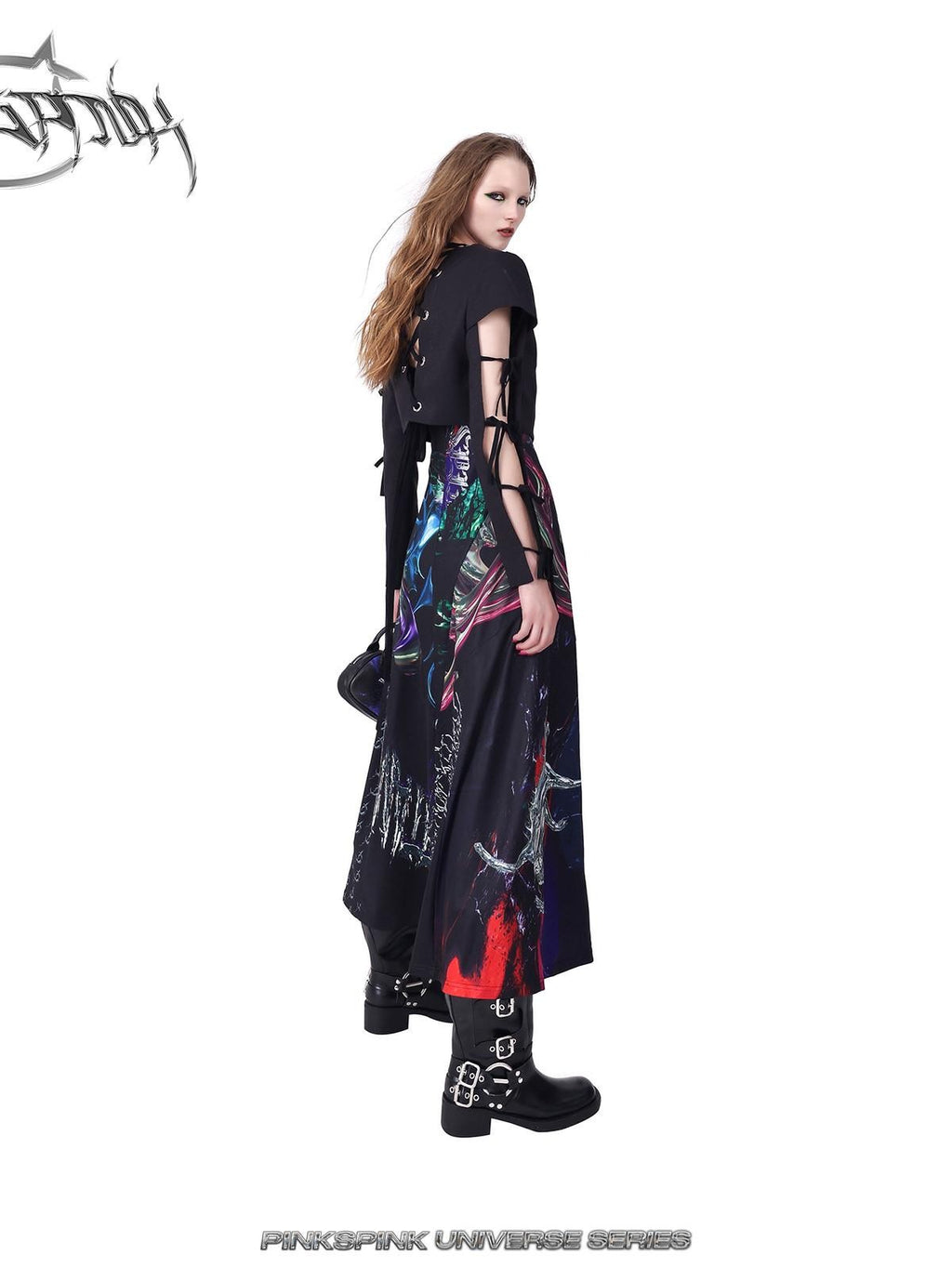 PINKSPINK 3d Cutout Digital Letter Print Y2k Women's Polyester Slip Maxi Dresses