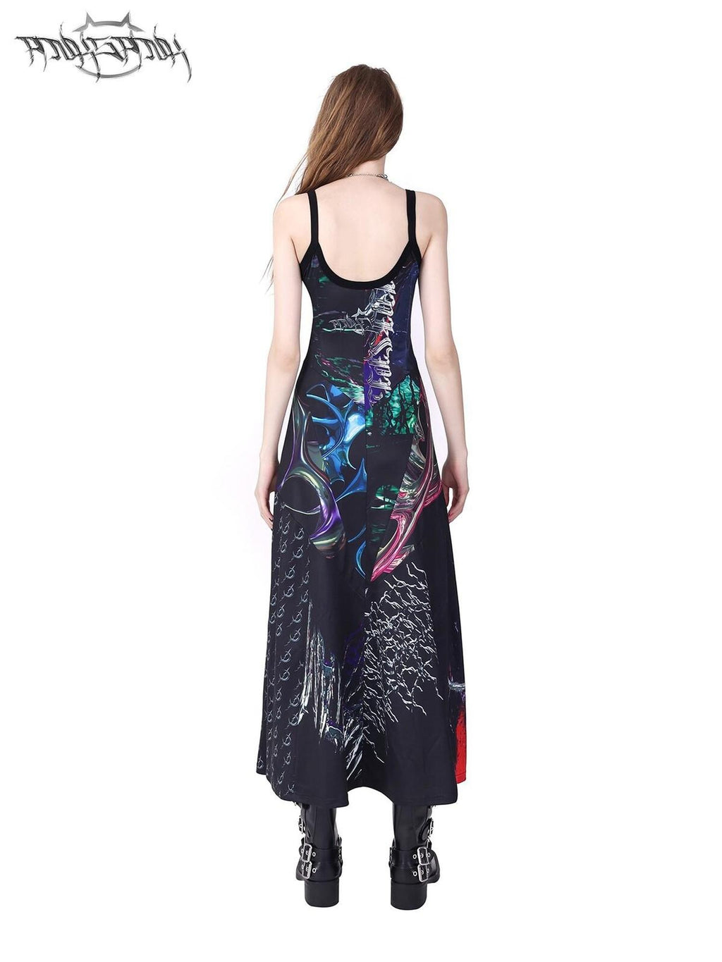 PINKSPINK 3d Cutout Digital Letter Print Y2k Women's Polyester Slip Maxi Dresses