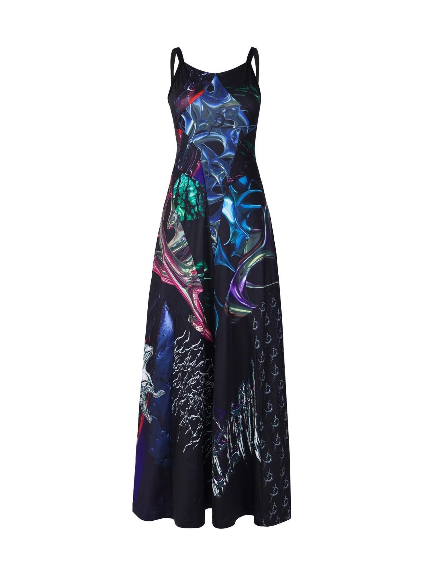 PINKSPINK 3d Cutout Digital Letter Print Y2k Women's Polyester Slip Maxi Dresses