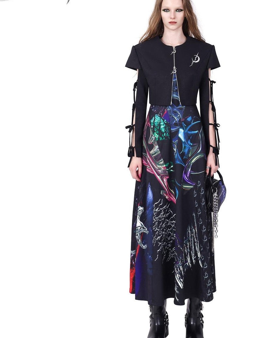 PINKSPINK 3d Cutout Letter Print Y2k Futuristic Women's Polyester Slip Maxi Dresses