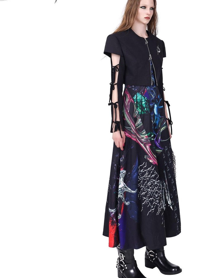 PINKSPINK 3d Cutout Letter Print Y2k Futuristic Women's Polyester Slip Maxi Dresses