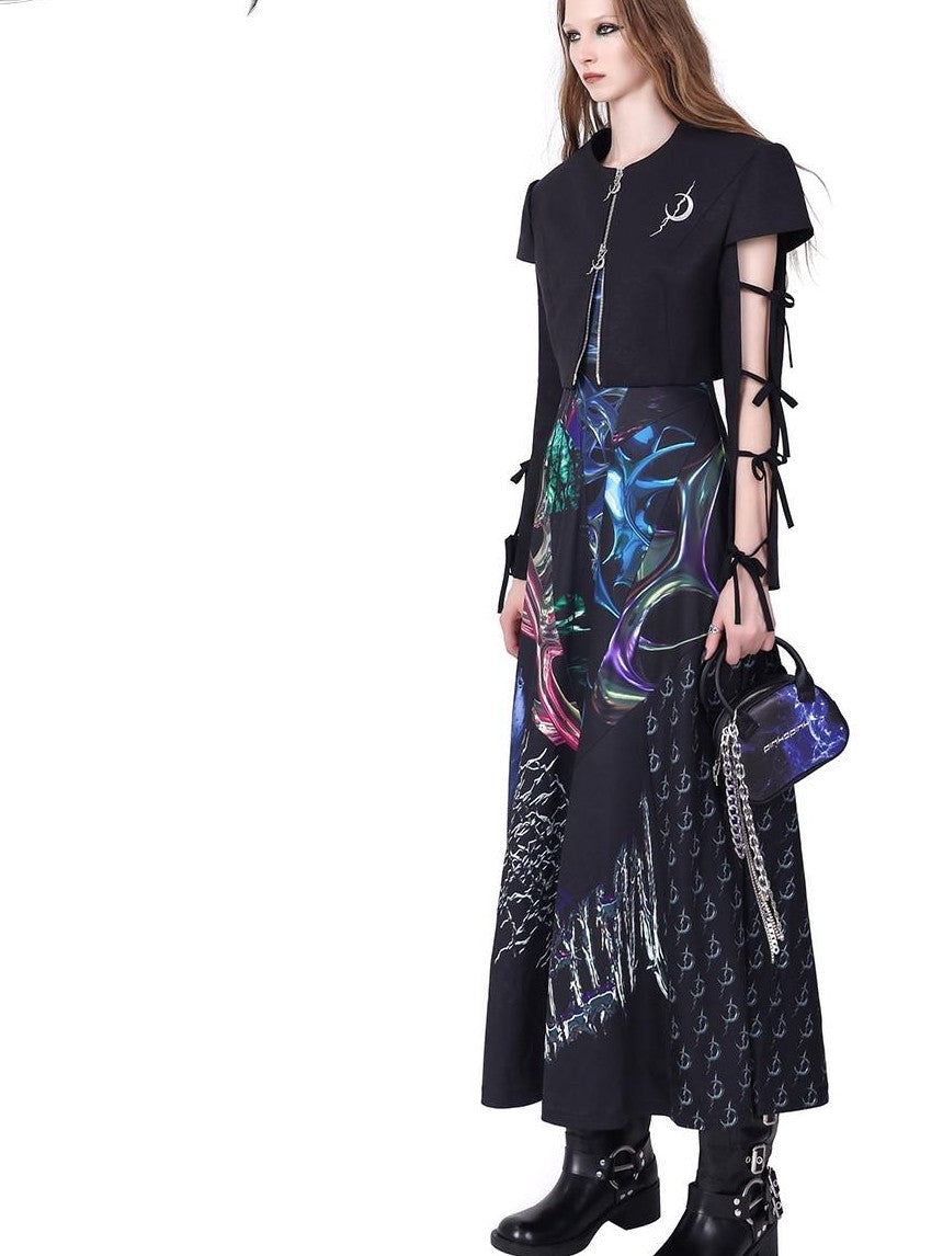 PINKSPINK 3d Cutout Letter Print Y2k Futuristic Women's Polyester Slip Maxi Dresses