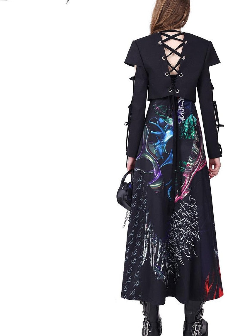 PINKSPINK 3d Cutout Letter Print Y2k Futuristic Women's Polyester Slip Maxi Dresses