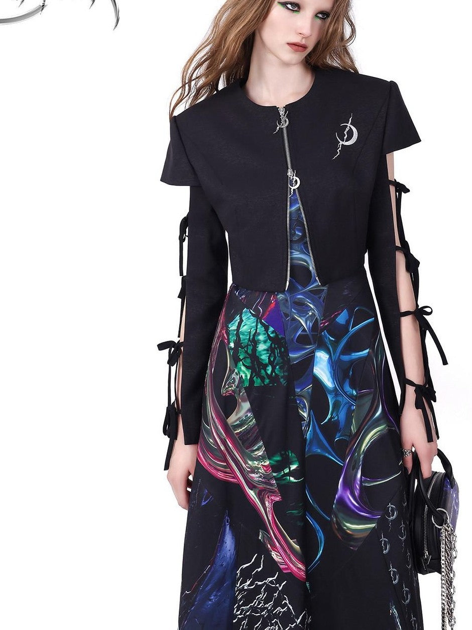 PINKSPINK 3d Cutout Letter Print Y2k Futuristic Women's Polyester Slip Maxi Dresses