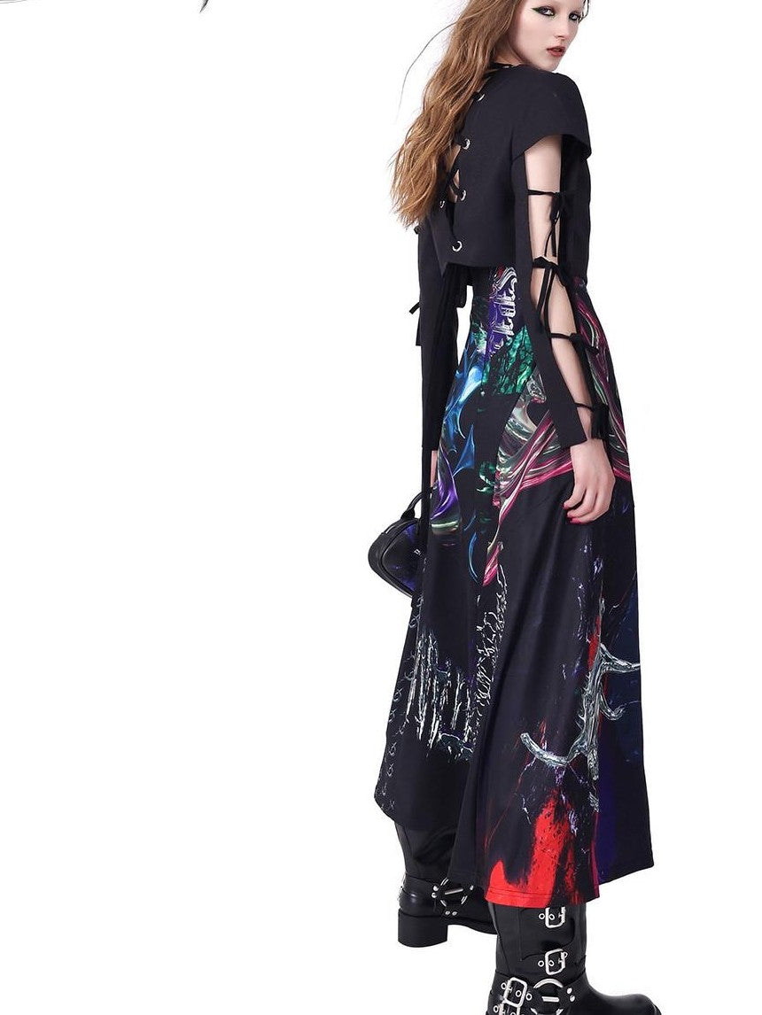 PINKSPINK 3d Cutout Letter Print Y2k Futuristic Women's Polyester Slip Maxi Dresses