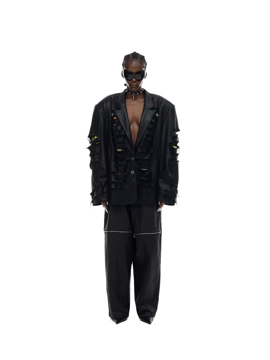 PINKSPINK 3d Distressed Original Oversized Women's Cotton Fully Lined Black Blazers