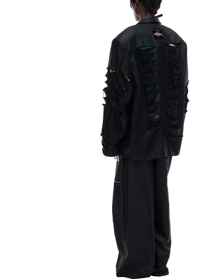PINKSPINK 3d Distressed Original Oversized Women's Cotton Fully Lined Black Blazers