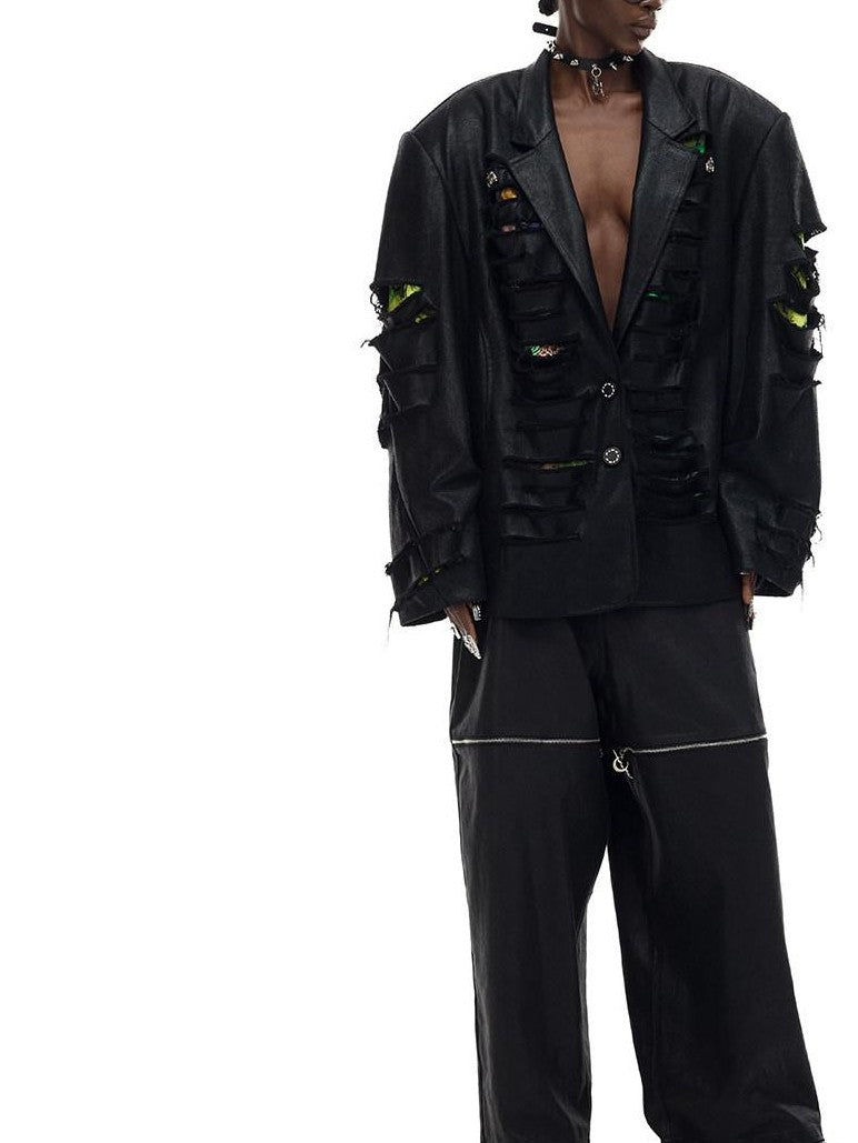 PINKSPINK 3d Distressed Original Oversized Women's Cotton Fully Lined Black Blazers