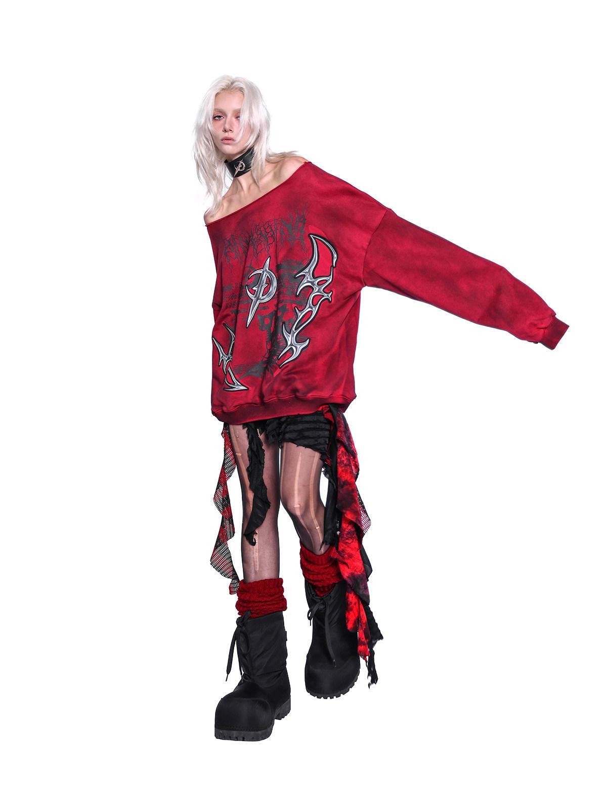 PINKSPINK 3d Embroidered Asymmetric One Shoulder Distressed Punk Y2k Women's Sweatshirts