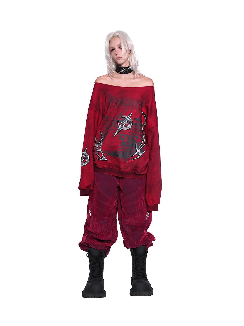 PINKSPINK 3d Embroidered Asymmetric One Shoulder Distressed Punk Y2k Women's Sweatshirts