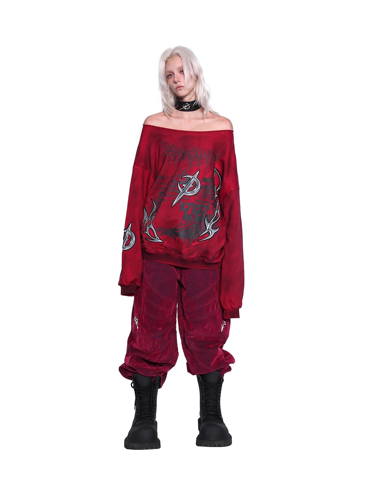 PINKSPINK 3d Embroidered Asymmetric One Shoulder Distressed Punk Y2k Women's Sweatshirts