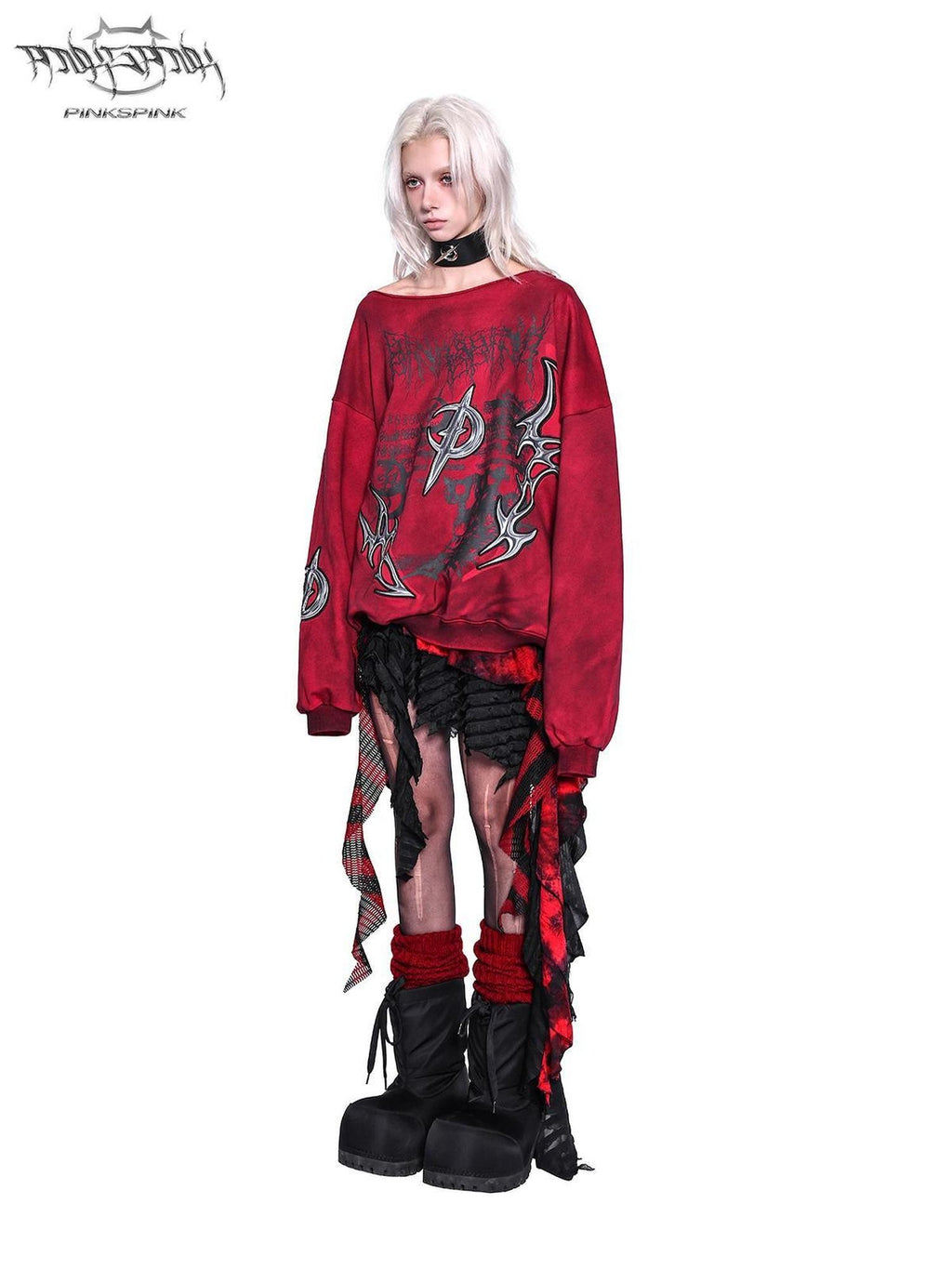 PINKSPINK 3d Embroidered Asymmetric One Shoulder Distressed Punk Y2k Women's Sweatshirts