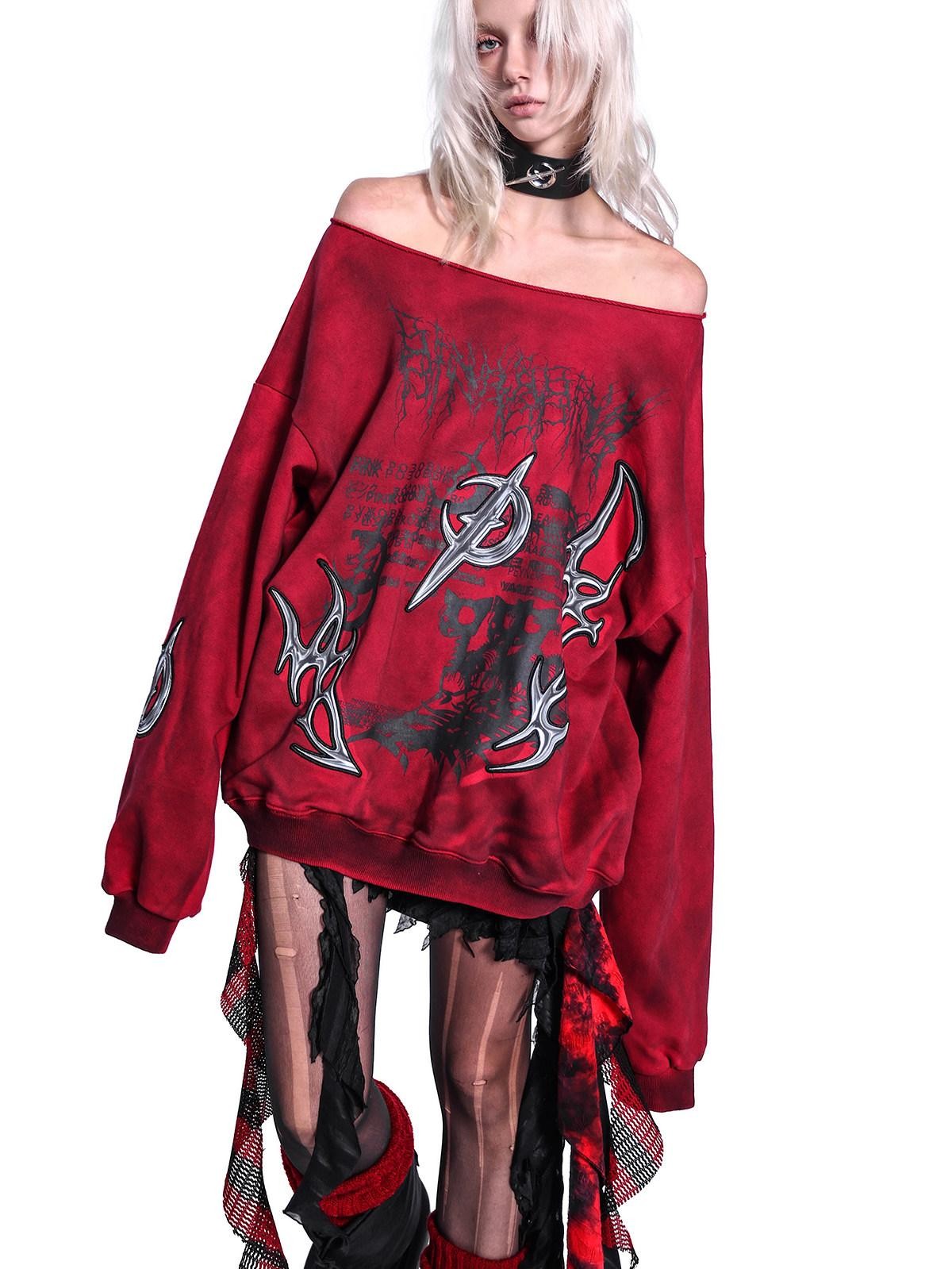 PINKSPINK 3d Embroidered Asymmetric One Shoulder Distressed Punk Y2k Women's Sweatshirts
