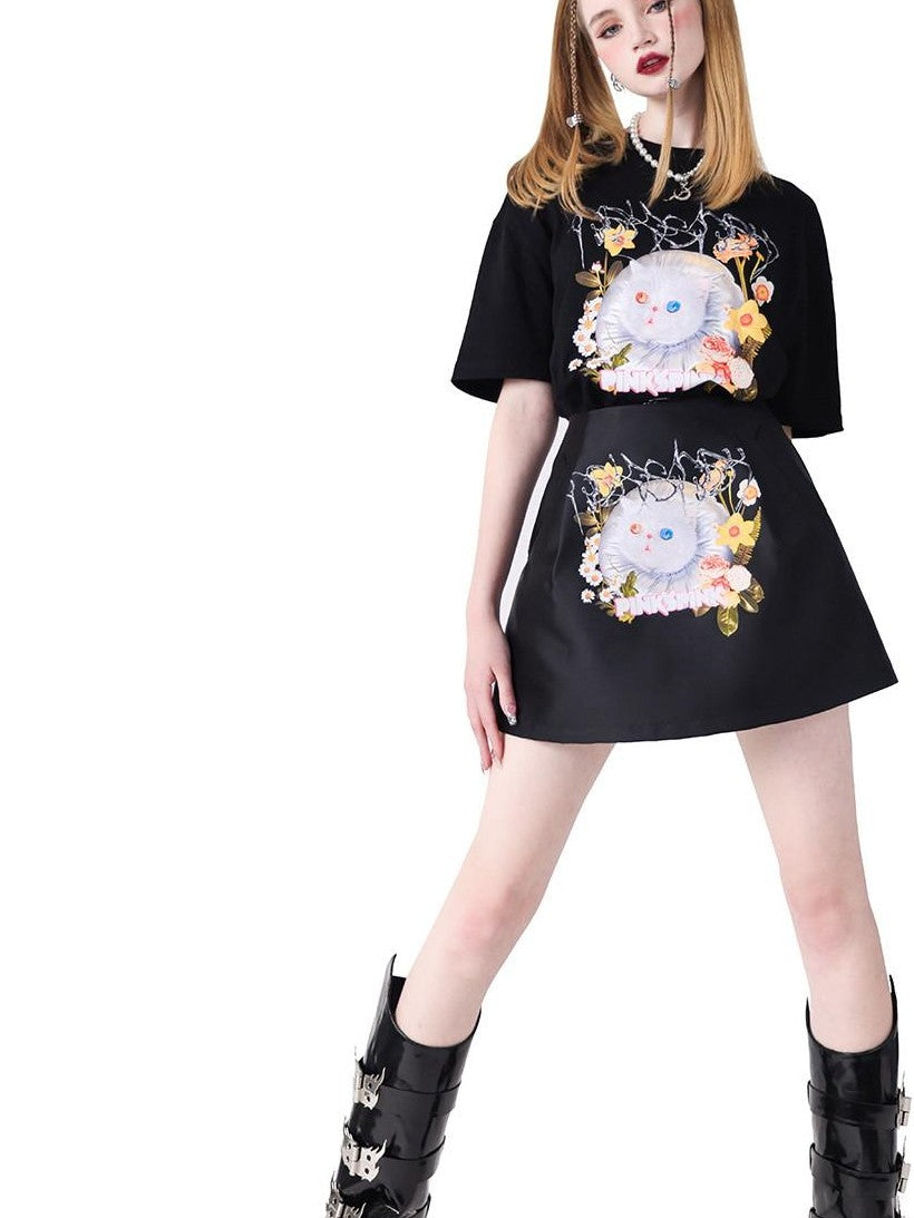 PINKSPINK 3d Garfield Cat Print Text Loose Women's Short Sleeve T-shirts