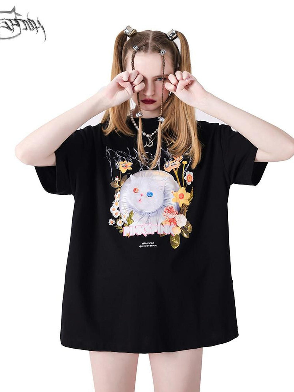 PINKSPINK 3d Garfield Cat Print Text Loose Women's Short Sleeve T-shirts