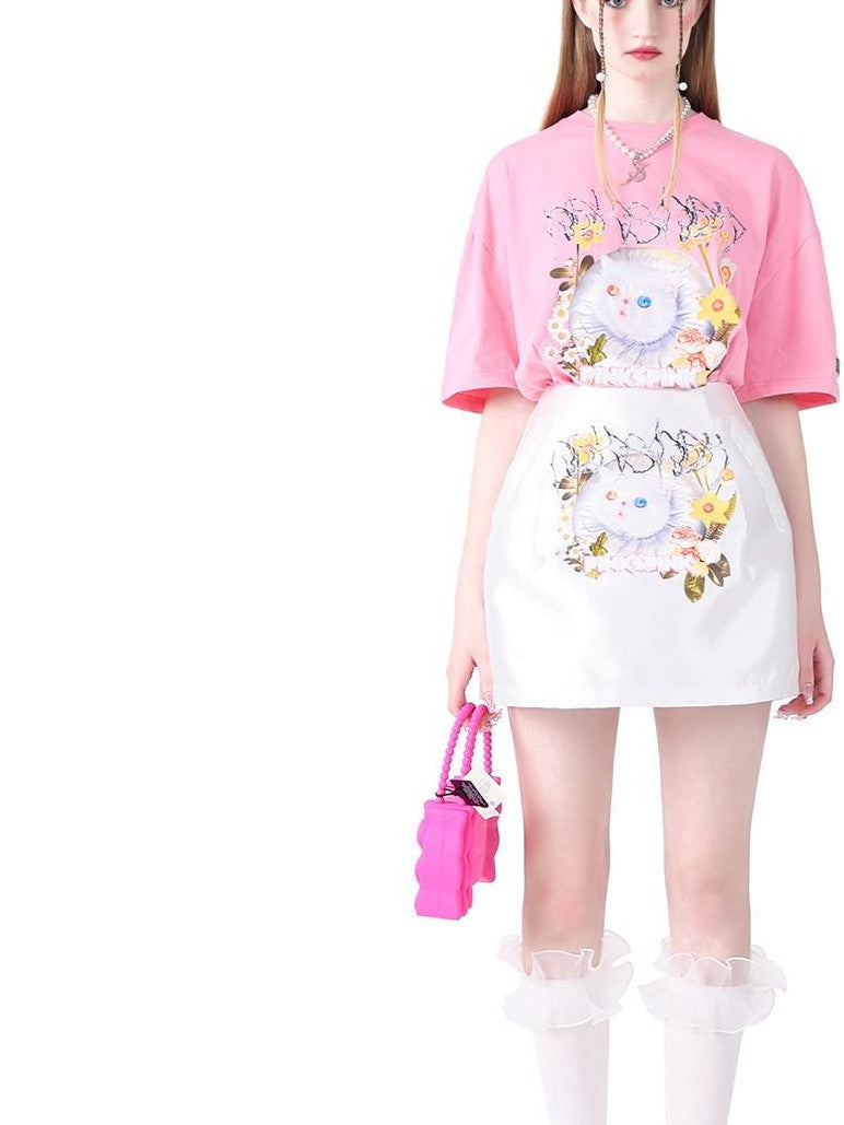 PINKSPINK 3d Garfield Cat Print Text Loose Women's Short Sleeve T-shirts